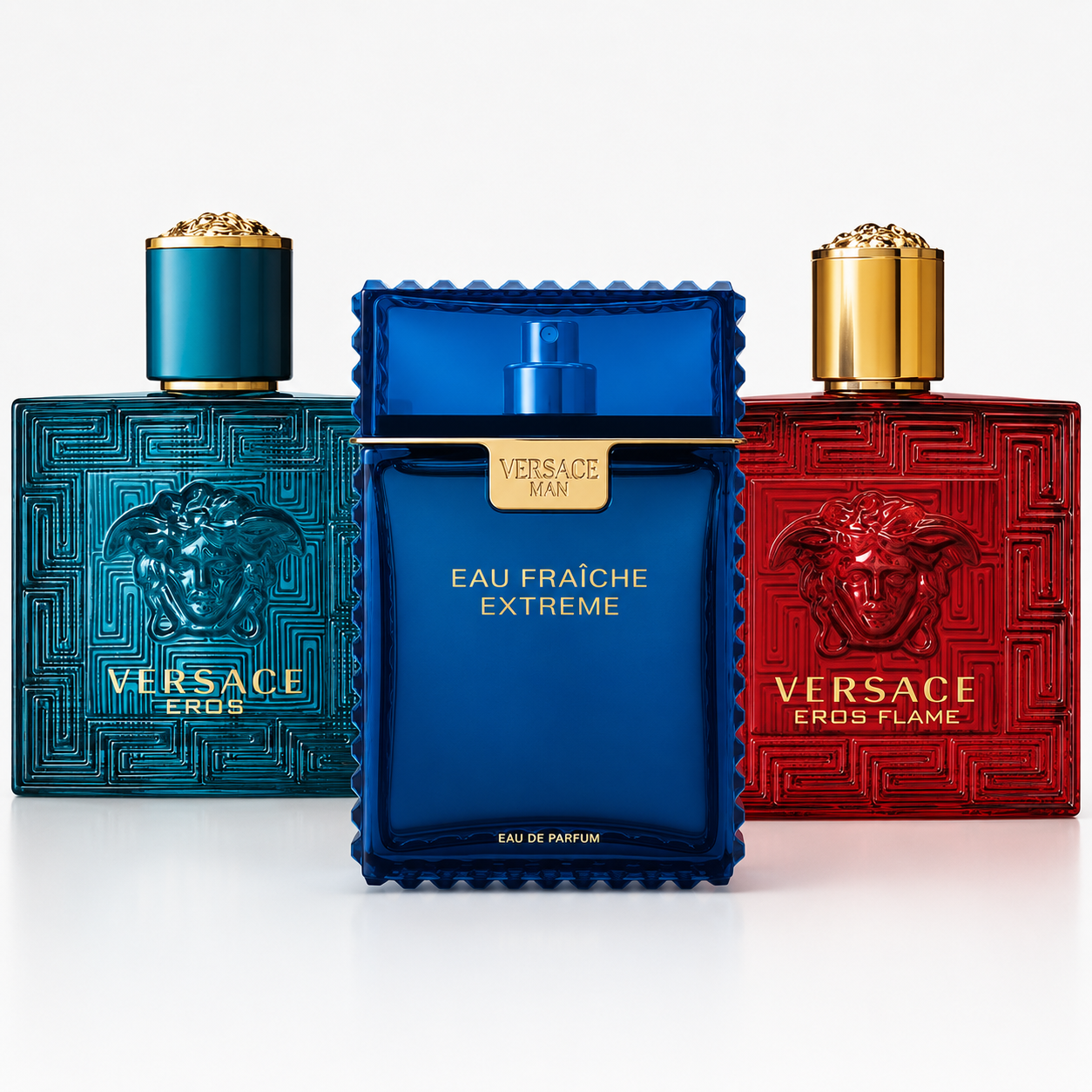 Buy Versace Sample Set (Eros EDT, Eros Flame & Eau Fraîche Extreme) – 3 x 1.5mL Online In India at Scentira