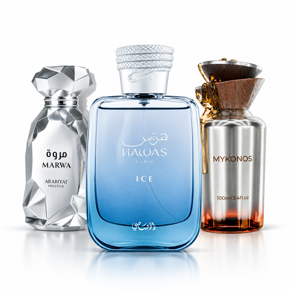 Buy Summer Freshies Sample Set (Hawas Ice, Marwa & Mykonos Reflection) – 3 × 1.5mL Online In India at Scentira at Scentira