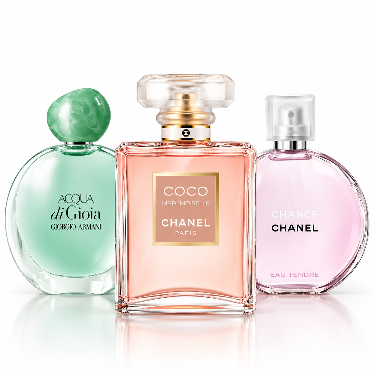 Buy Designer Pour Femme Sample Set (Chanel Coco Mademoiselle EDP, Chanel Chance Eau Tendre & Armani Acqua Di Gioia) – 3 × 1.5mL Online In India at Scentira at Scentira