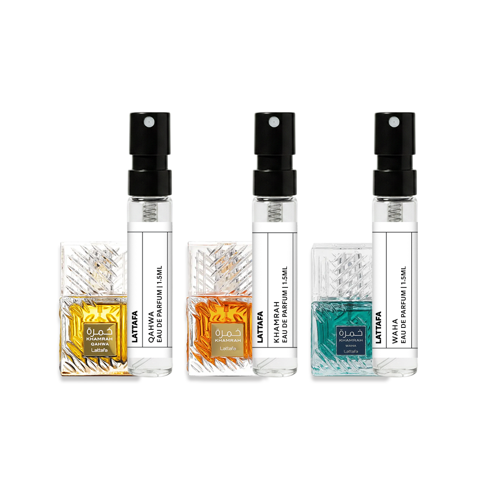 Buy Khamrah Sample Set (Qahwa, Khamrah, Waha) - 3 x 1.5mL Online In India at Scentira