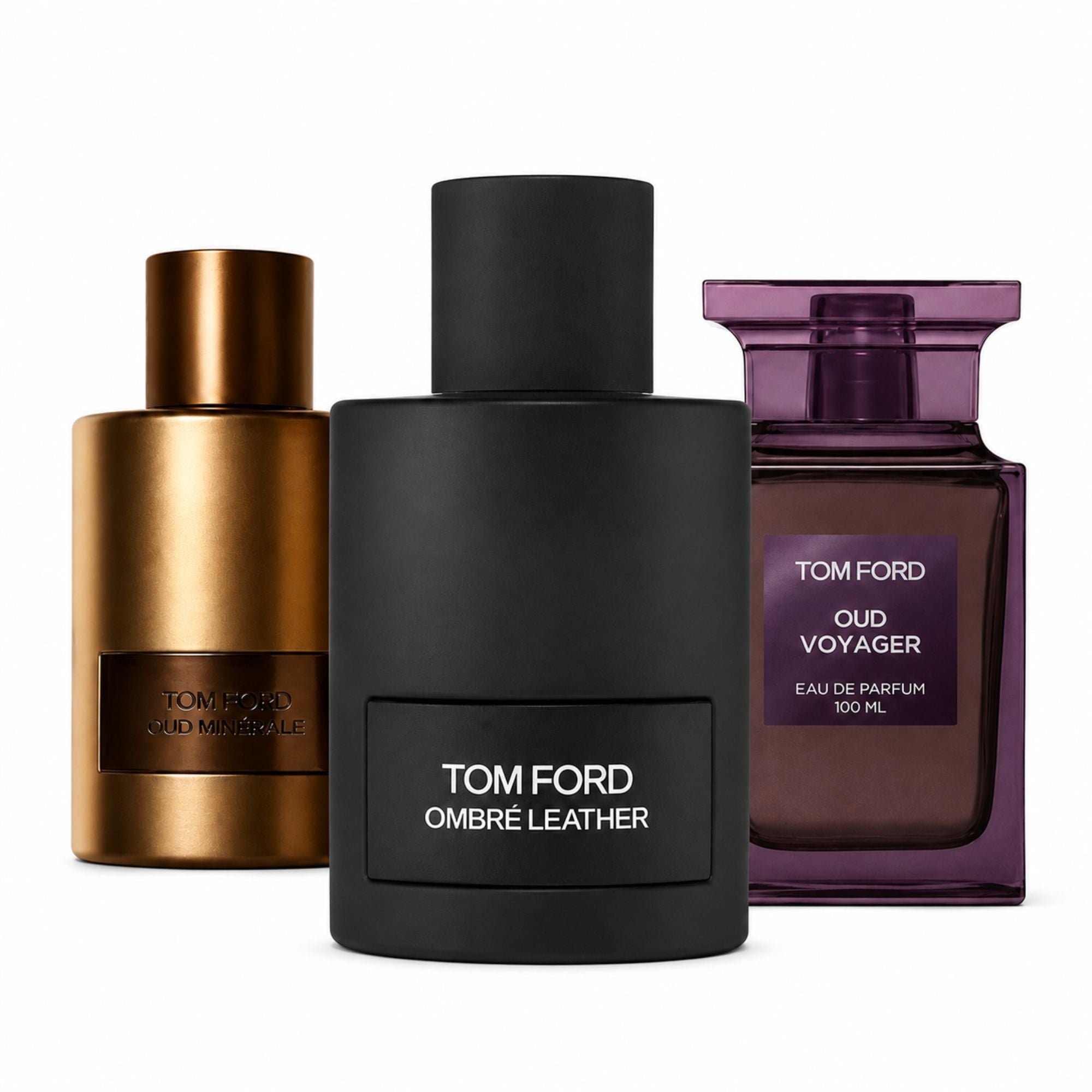 Buy Tom Ford Bestsellers Sample Set (Ombre Leather EDP, Oud Minerale & Oud Voyager) – 3 × 1.5mL Online In India at Scentira at Scentira